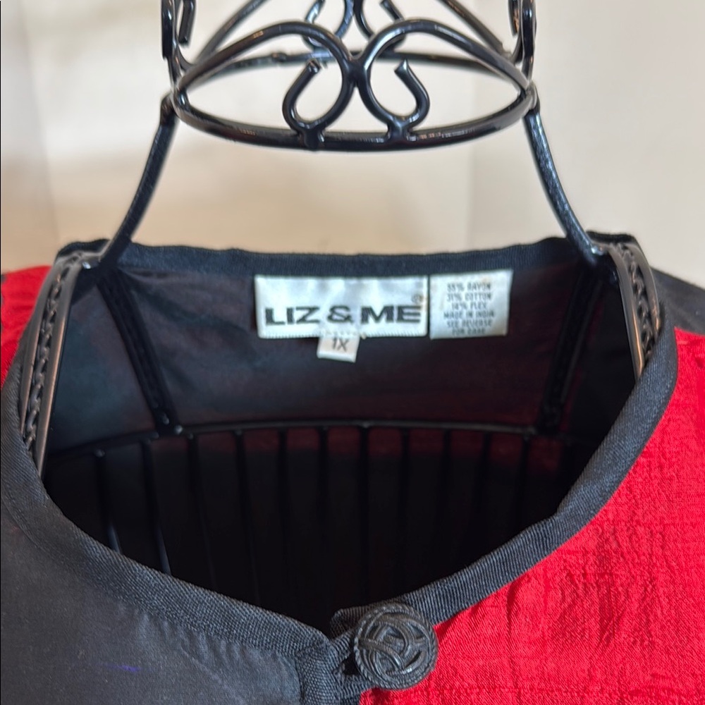 Liz & Me Red, Black, and Shades of Brown Jacket with Patchwork Design - Picture 2 of 7